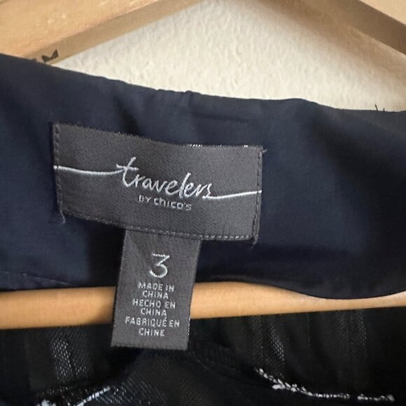 New Chicos Travelers Collection Womens Blue Stripe Jacket Size XL Gold Zipper - Picture 6 of 10